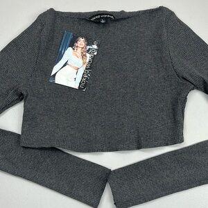 Naked Wardrobe Charcoal Ribbed Long Sleeve Crop Top